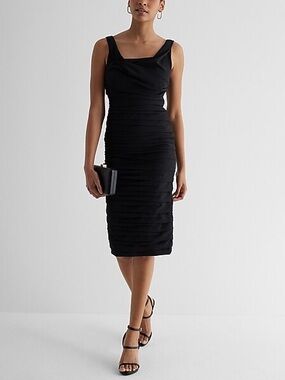 NWT Draped Neck Ruched Midi Sheath Dress - size 0, 4